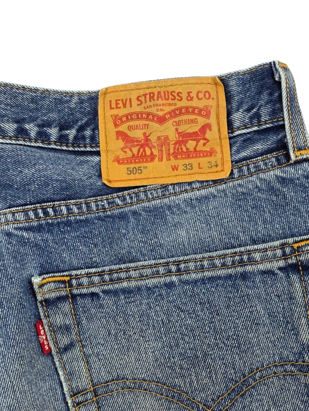 Levi’s 505 Straight Leg Jeans Men’s 33x34 Medium Wash Distressed Faded Worn In - Picture 7 of 11